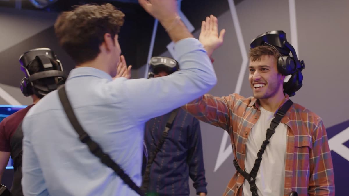 Group celebrating after a Zero Latency VR session